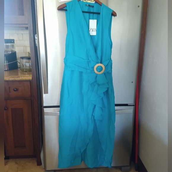 NWT Turquoise Midi Ruffle Dress 2023 - Picture 3 of 8